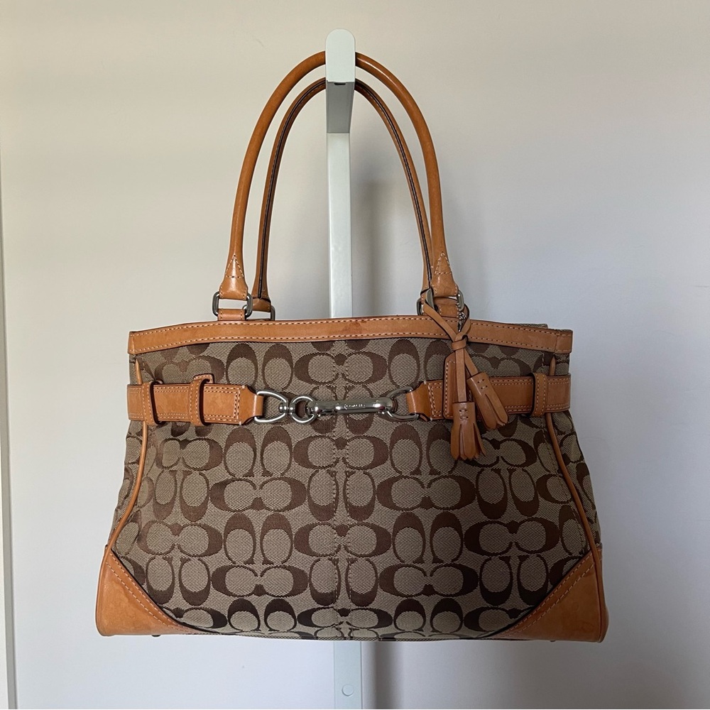 Coach Purse Hampton Monogram Signature Carryall Shoulder Bag Satchel Handbag